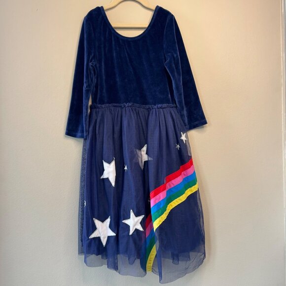 MINI BODEN Rainbow Tulle Dress Girls 11-12 152 Blue Velour Tulle Applique Stars - Picture 9 of 10